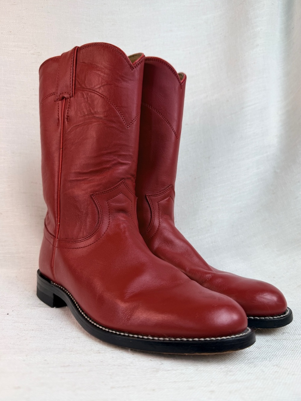 Vintage Justin Red Leather Cowboy Roper Boots Size 6